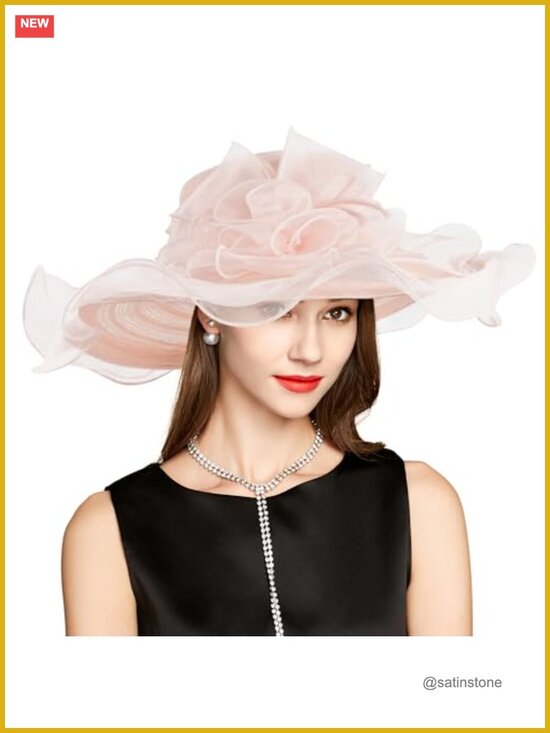 Wide Brim Derby Hat Organza Veil Feather Fascinator UV Protection Sun Hat